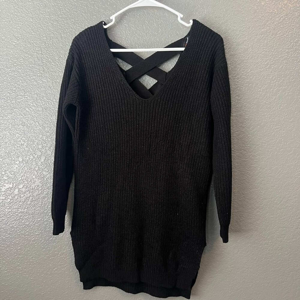 Ambiance Apparel Black Crisscross Back Knit Sweater - Size Small